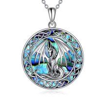 wholesale 925 Sterling Silver OXIDIZED Round Dragon Pendant Necklaces with Abalone Shell Inlay for Women Celtic s- Oxidized/Oxidised