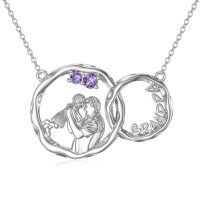 wholesale 925 Sterling Silver Heart-Shaped Grandpa Pendant with Purple Stones and Infinity Design Necklace for Women- Sliver Plated