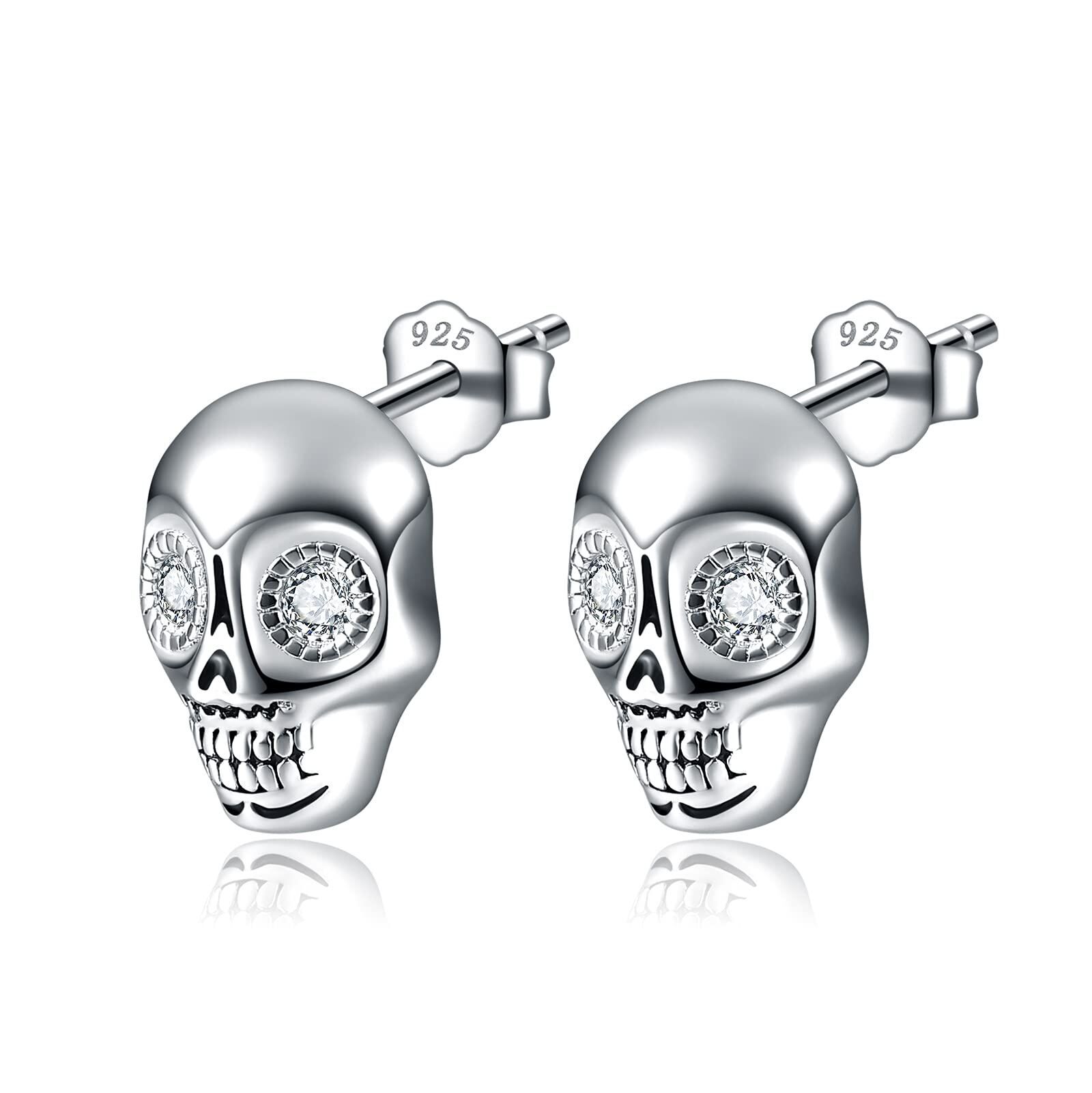 Sterling Silver Skull Earrings - Oxidized/Oxidised- Oxidized/Oxidised