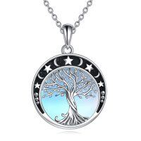 wholesale 925 Sterling Silver Blue Agate Tree of Life Owl Pendant Necklace for Women- Rhodium Plated