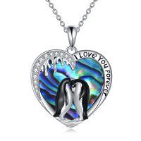wholesale 925 Sterling Silver Heart-Shaped Abalone Shell Penguin I Love You Forever Pendant Necklace for Women Gifts- Rhodium Plated