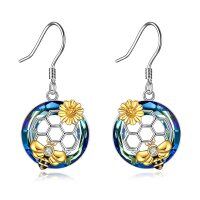 wholesale 925 Sterling Silver Blue Crystal Honeycomb Bee Drop Earrings for Women- Rhodium And Gold Plated
