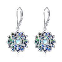 wholesale 925 Sterling Silver Abalone Shell Lotus Flower Chakra Dragonfly Dangle Earrings Yoga Jewelry- Sliver Plated