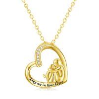 wholesale 14K Gold Heart Shaped Girl and Dog Memorial Pendant Necklace for Women- Gold Plated