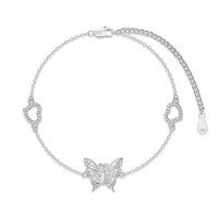 wholesale 925 Sterling Silver Butterfly Anklet with Hearts and Crystals for Women- Sliver Plated