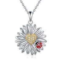 wholesale 925 Sterling Silver Sunflower Ladybug Necklace & Earring Set Gift for Her- Rhodium And Gold Plated