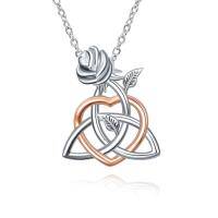 wholesale 925 Sterling Silver Rose Celtic Trinity Knot Heart Pendant Necklace Irish - Rhodium And Rose Gold Plated