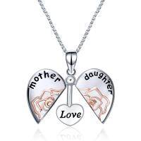 wholesale 925 Sterling Silver Mother Daughter Love Heart Pendant Necklaces for Women- rhodium