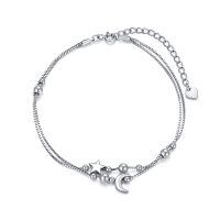 wholesale 925 Sterling Silver Moon & Star Charm Bracelet for Women - Wholesale Jewelry Accessories- Rhodium Plated