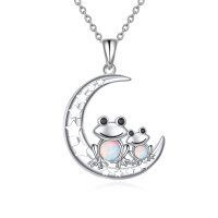 wholesale 925 Sterling Silver Moon Opal Frog Family Pendant Necklace for Women Gifts- Rhodium Plated
