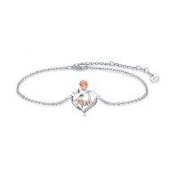 wholesale 925 Sterling Silver Mom Rose Flower Heart Charm Bracelet Gift for Women- Rhodium And Rose Gold Plated
