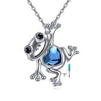 wholesale 925 Sterling Silver Blue Crystal Frog Heart Pendant Necklace for Women- Rhodium Plated