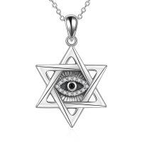 wholesale 925 Sterling Silver Star of David Evil Eye Pendant Necklace for Women- Rhodium Plated
