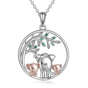 Sterling Silver Three Elephants Pendant Necklaces-0