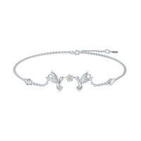 wholesale 925 Sterling Silver Hummingbird Flower Charm Bracelet Fashion s for Women- Rhodium Plated
