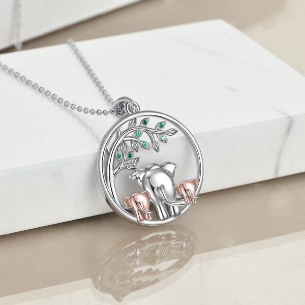 Sterling Silver Three Elephants Pendant Necklaces-5