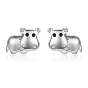 Sterling Silver Hippopotamus Stud Earrings-0