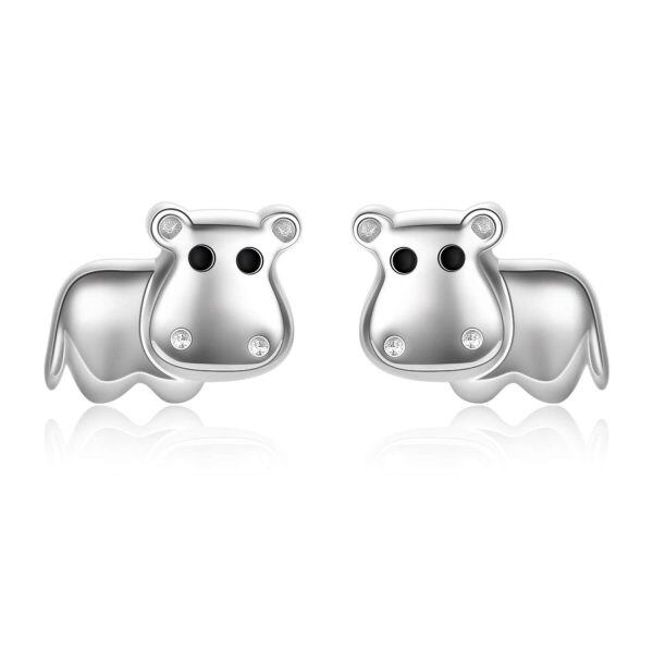 Sterling Silver Hippopotamus Stud Earrings-0