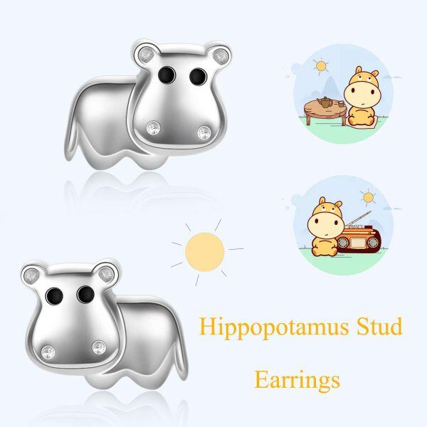 Sterling Silver Hippopotamus Stud Earrings-2