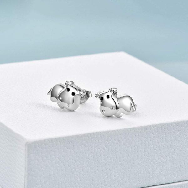 Sterling Silver Hippopotamus Stud Earrings-3