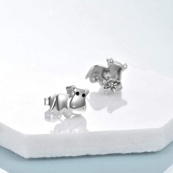 Sterling Silver Hippopotamus Stud Earrings-4