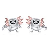 wholesale 925 Sterling Silver Axolotl Stud Earrings with Pink Accents for Women- rhodium