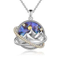 wholesale 925 Sterling Silver Abalone Shell & Cubic Zirconia Mountain Pendant Necklace for Women - Nature Inspired Gifts for Hikers and Climbers- Rhodium And Gold Plated