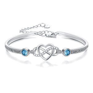 Sterling Silver "A Piece of My Heart Lives in Heaven" Infinity Heart Bangle-0