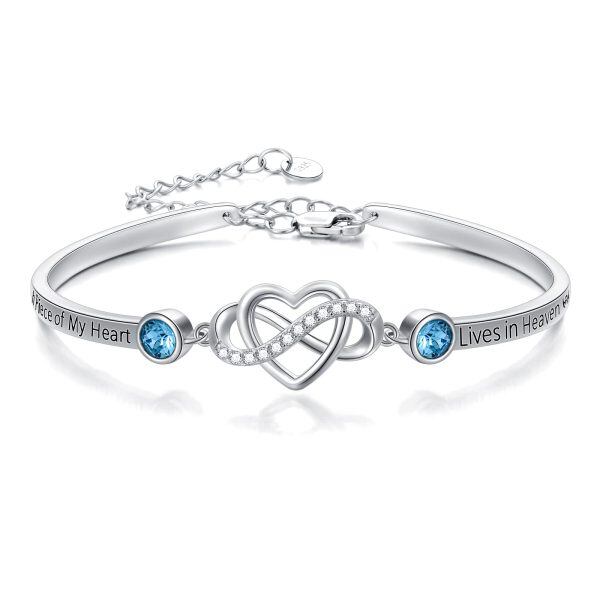 Sterling Silver "A Piece of My Heart Lives in Heaven" Infinity Heart Bangle-0