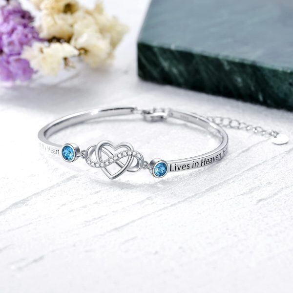 Sterling Silver "A Piece of My Heart Lives in Heaven" Infinity Heart Bangle-2