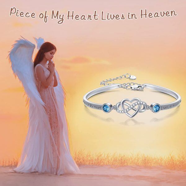 Sterling Silver "A Piece of My Heart Lives in Heaven" Infinity Heart Bangle-5