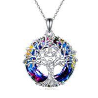 wholesale 925 Sterling Silver Rainbow Crystal Tree of Life Pendant Necklace for Women- Rhodium Plated