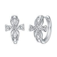 wholesale 925 Sterling Silver Celtic Knot Cross Huggie Hoop Earrings for Women- Rhodium Plated