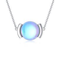 wholesale 925 Sterling Silver Rainbow Moonstone Round Pendant Necklace for Women- Sliver Plated