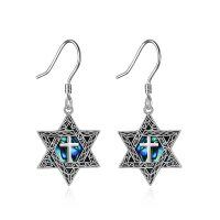wholesale 925 Sterling Silver Abalone Shell Star of David Cross Dangle Earrings for Women Judaic Jewelry- Oxidized/Oxidised
