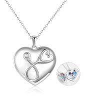 wholesale 925 Sterling Silver Heart-Shaped Stethoscope Photo Locket Pendant Necklace for Women- Rhodium Plated
