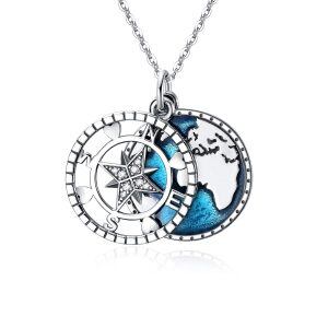 Sterling Silver Compass Pendant Necklace-0