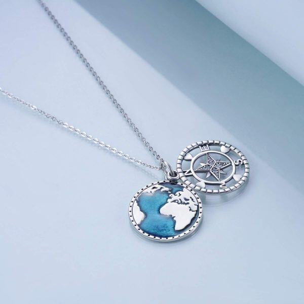 Sterling Silver Compass Pendant Necklace-3