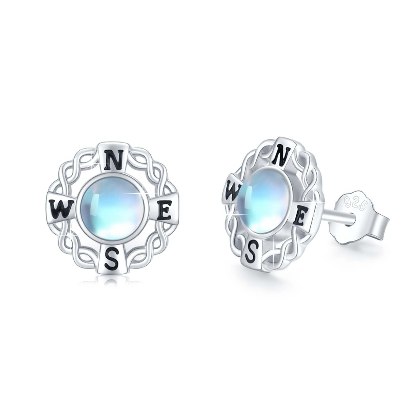 Sterling Silver Compass Earrings - Rhodium Plated- Rhodium Plated