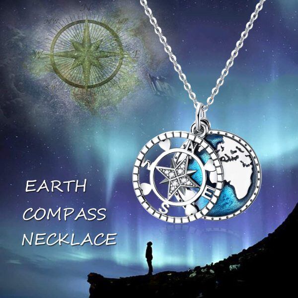 Sterling Silver Compass Pendant Necklace-4