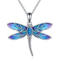 wholesale 925 Sterling Silver Blue & Purple Enamel Dragonfly Pendant Necklace for Women- Rhodium Plated