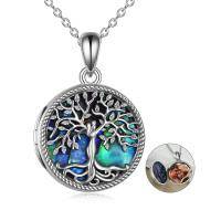 wholesale 925 Sterling Silver Tree of Life Photo Locket Pendant Necklace with Abalone Shell Inlay for Women- Rhodium Plated
