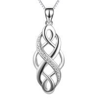 wholesale 925 Sterling Silver Celtic Knot with Cubic Zirconia Pendant Necklace for Women (Opal)- Rhodium Plated