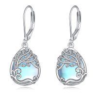 wholesale Sterling Silver Moonstone Filigree Drop Teardrop Leverback Earrings - Rhodium Plated- Rhodium Plated