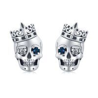 wholesale 925 Sterling Silver Cz Skull Flower Stud Earrings for Men Women Gifts- Oxidized/Oxidised
