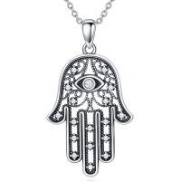 wholesale 925 Sterling Silver Evil Eye Hand of Fatima Pendant Necklace for Women- Rhodium Plated