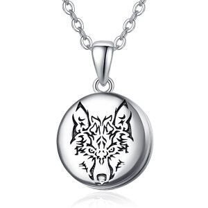 Sterling Silver Wolf Necklace Locket Necklace-0