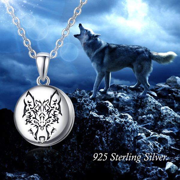 Sterling Silver Wolf Necklace Locket Necklace-2