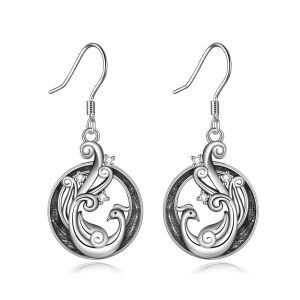 Sterling Silver Phoenix Bird Dangle Drop Earrings-0