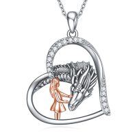 wholesale 925 Sterling Silver Dragon and Girl Heart Pendant Necklace for Women- rhodium
